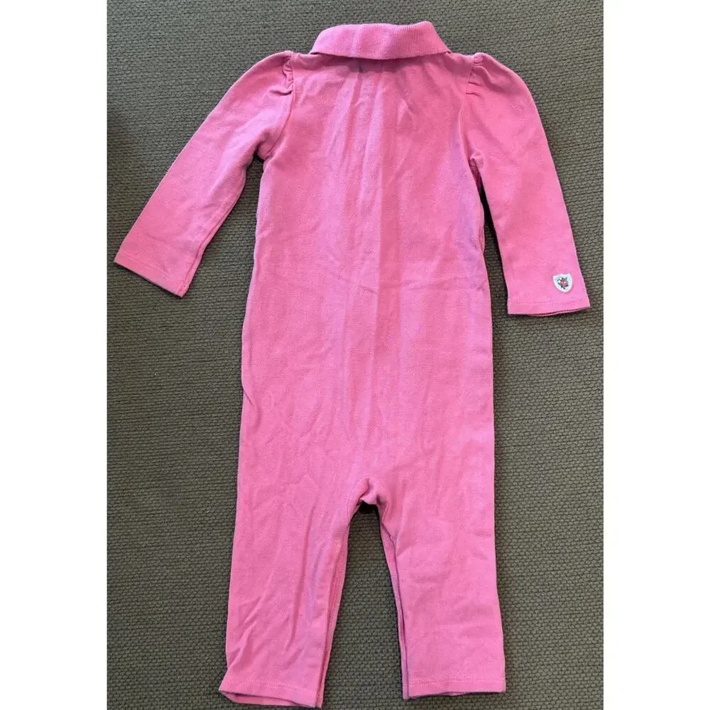 Infant RALPH LAUREN Pink Embroidered Long Sleeve Romper Size 9M 9 Months *A2